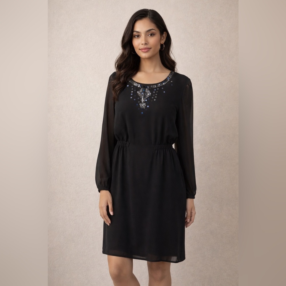 $139 NEW COLDWATER CREEK Sz 14 Black Sequin Evening Cocktail Party Formal Dress
